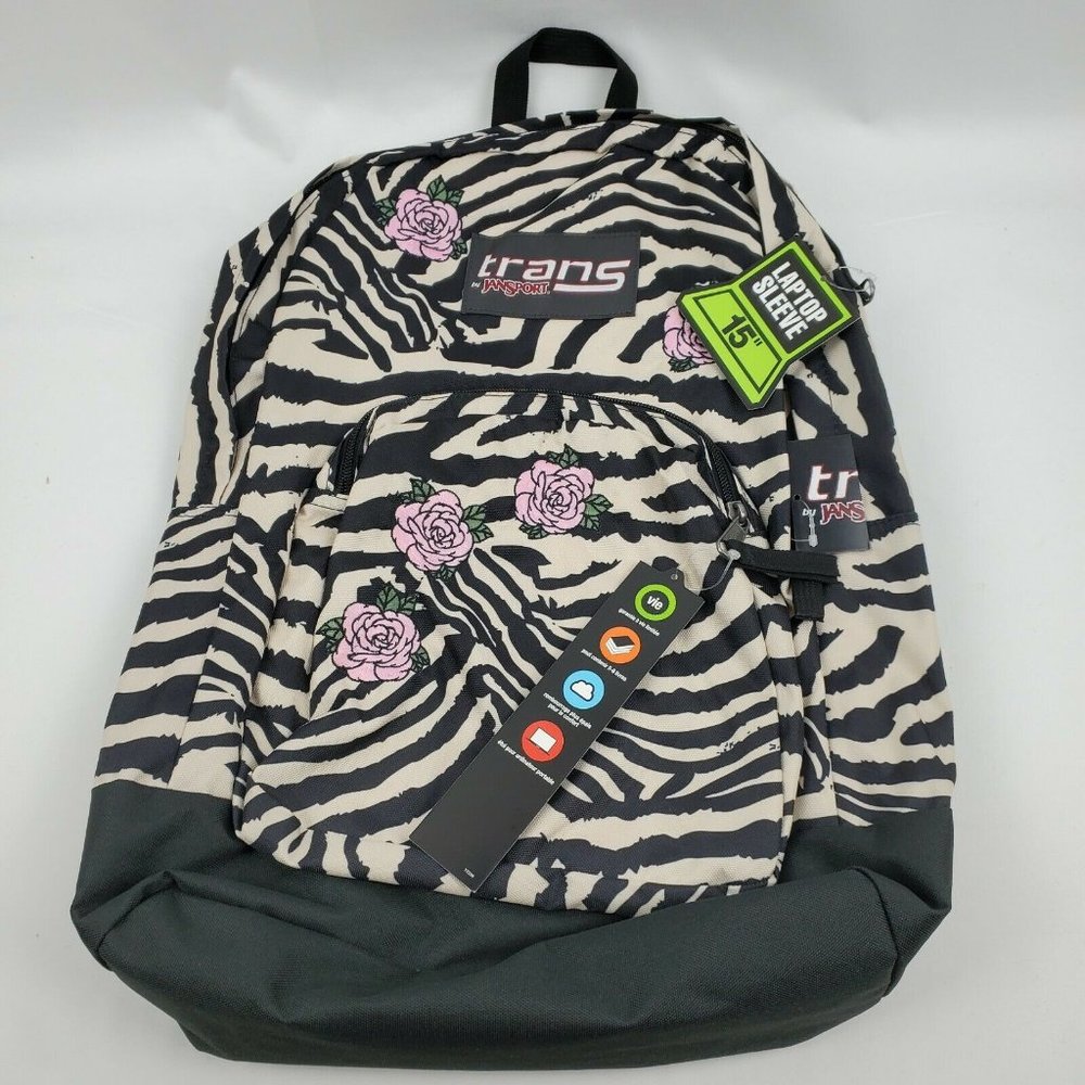 Trans by JanSport 17.5" Overt Laptop Backpack Unisex Large Zebra Rose Black